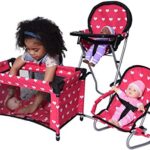 The New York Doll Collection Dolls Mega Play Set with Dolls High Chair, 3-1 Doll Bouncer and Pack N Play Pink for 18-inch Dolls