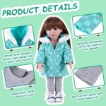 Rakki Dolli Doll Clothes 3 Pc. Set Blue Grey Plaid Hooded Thick Coat Suit Checkerboard Jacket with Long Sleeve, Warm Doll Outfit Hoodie Snowsuit Fits for 18″ Dolls (Doll & Shoes not Included) 012