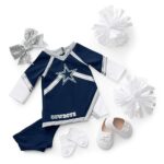 American Girl Dallas Cowboys Cheer Uniform 18 inch Doll Clothes with Pom Poms, Blue and Grey, 5 pcs, Ages 6+