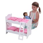 KidKraft KidKraft Wooden Lil’ Doll Bunk Bed with Pink Butterfly Bedding Set, Furniture for 18-Inch Dolls – White,Gift for Ages 3+