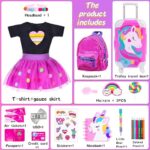 18 Inch Doll Clothes and Accessories School Supplies Playset Purple Unicorn Doll Travel Suitcase Set Including Dress,Suitcase,Hairpin,Hair Ring,Notebook,Pencils(No Doll)