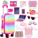 WONDOLL 18-inch-Doll-Clothes and Accessories – Doll-Travel-Suitcase Luggage, Doll-Clothes and Shoes, Bag, Sunglasses, Camera, Passport, Notebook, Phone, pad Doll Travel Gear Play Set Fit 18 inch Doll