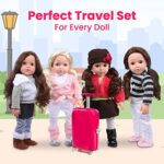 Beverly Hills Doll Collection 18 Inch Doll Accessories Play Travel Set – 16 Pcs Suitcase Luggage Carrier with Sunglasses, Passport, Tickets, Camera, and More, Doll Not Included