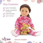 Emily Rose Doll Clothes | 18 Inch Doll Pink Footed Heart PJs Pajamas Gift Set with 18″ Doll Sized Teddy Bear Accessory! | Gift Boxed! | Compaitble with American Girl Dolls | Doll NOT Included