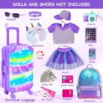 ZQDOLL American 18 Inch Doll Accessories and Clothes Travel Suitcase Set,Luggage Play Set for 18″ Dolls Include Backpack Pillow Sunglasses Camera and Other Stuffs Toy Gift for Kids(No Doll & Shoes)