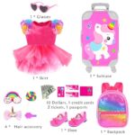 ebuddy 18 inch Doll Clothes and Accessories-Travel Suitcase Playset for 18 inch Dolls Flower Princess Dress with Backpack Luggage Include Shoes, Glasses and Ticket (No Doll)