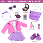 American 18 Inch Dolls Clothes and Makeup Accessories,Cosmetic Toys Shoulder Bags Gift Playset Fit for 18″ Doll Including Skirt Outfit Eye Shadow Lipstick Blusher Headband,Doll Not Include