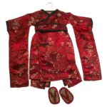 Red Brocade Japanese Dolls Kimono & Sandals Fits 18″ Dolls Such as Gotz or American Girl