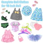 Zecckige 18 inch Doll Clothes and Accessories for American 18 Inch Dolls Girl Clothing Gift, 18Pcs Complete Set Clothing with Outfits, Dress, Shoes, Swimsuit, Underwear, Hat, Handbag, Clothes Hangers
