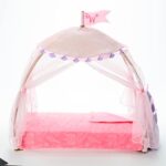 American Girl WellieWishers 14.5-inch Doll Royal Canopy Bed Playset with Mesh Drapes, Flag, and Blanket, For Ages 4+