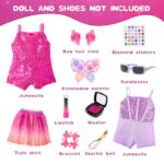American 18 Inch Doll Clothes and Makeup Accessories Set, Included 2-Pieces Doll Clothes, Gauze Skirt, Belt, Stickers, Hair Clips, Bracelets, Eyeshadow, Lipstick, Blush, Sunglasses(No Doll & Shoes)