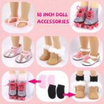 18” Doll Shoes, 5 Pairs of Doll Shoes+2 Socks 18 inch Doll Accessories Includes Snow Boots/Roller Skates/Sandals/Flip-Flops/Dance Shoes/Pink/Black Socks for American Doll Boy or Girl Dolls