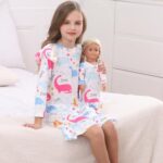 Bow Dream Toddler Girls Casual Dress and Matching American Girl Doll Clothes for GirlsWhite Dinosaur Size 140