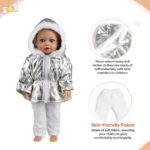 BABESIDE 2 Pcs Baby Doll Clothes Set, Winter Coat with Hat for 18 Inch Dolls, Silver & White