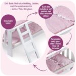 Badger Basket Doll Bunk Bed with Bedding & Ladder – Two Level Wooden Bed for Dolls, Includes Bedding & Accessories- White/Pink Gingham