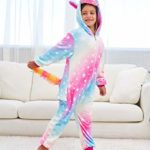 Unicorn Pajamas Onesie Costume Matching Doll & Girls Gifts (Reddish blue, 3-4 Years)