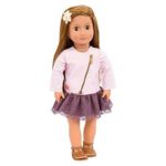 Our Generation 18 Inch Regular Doll VIENNA with Long Brown Hair, Brown Eyes, Pink Zipper Jacket, Purple Ruffled Skirt and Sandals.