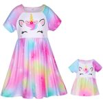 Doll and Girl Matching Nightgown Unicorn Outfit Pajamas Night Dress for Girls and 18″ Dolls Clothes, 4-5T, Colorful Purple