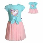Dollie & Me Girls’ Unicorn Dress with Matching 18 Inch Doll Outfit Set, Blue, 12