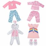 6 Pc Girl Doll Clothes Pajamas for American 18 Inch Doll Clothes and Accessories – 4 Set of Bunny Pajamas, Includes White Onesie, Pink Silky Pajama, Pink Nightgown, Pink&Blue PJs Fits My Life Doll
