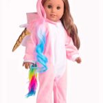 Sweet Dolly Doll Clothes Unicorn Doll Costume Onesie Pajamas with Hair Bows fits 18 Inch American Girl Doll