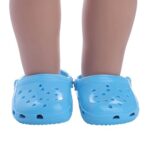 Luckdoll Blue & Rose & Whit Polliwog Doll Sandals Shoes Set, Fits 18 Inch Doll