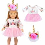 ibayda 2pc/Set Long Sleeve Veil Soft Unicorn Doll Dress Clothes with Headband for 18 inch American Girl, Journey Girl Dolls, Our Generation Dolls