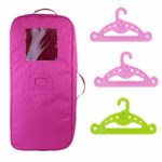 Fully Set 1X Doll Case Storage Travel Carrier Suitcase + 3X Clothes Hangers Fit for 18 inch American Girls Doll (Rose Red)