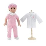18 Inch Doll Clothes | Complete 6-piece Doctor or Nurse Hospital Pink Scrubs Outfit, Including White Doctor’s Coat, Scrubs with Matching Surgical Hat, and Mask and Booties | Fits American Girl Dolls