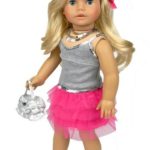 18 Inch Doll Clothes 4 Piece Skirt Set Fits 18 Inch American Girl Dolls, Includes a Gray Sequin Trim Tank, Hot Pink Tulle Skirt, Sequin Necklace, & Purse, My Doll’s Life