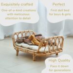 BEBE BASK Premium Rattan Baby Doll Bed – Handcrafted Boho Baby Doll Crib – Perfect First Wooden Doll Bed – Dreamy Wicker Doll Bed – Baby Doll Cradle with Luxe Mattress – Baby Photoshoot Props