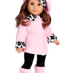 DreamWorld Collections – Elegance – 4 Piece Outfit Fits 18 Inch American Girl Doll – Pink Fleece Coat, Matching Hat, Brown Pants and Sherpa Boots – 18 Inch Doll Clothes (Doll Not Included)