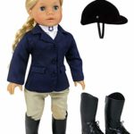 18 inch Doll Horse Riding Outfit, 5 Piece Complete Navy Equestrian Set fits 18 Inch American Girl Dolls & More! Includes Boots and Helmet