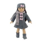 18 Inch Doll Clothes | Lovely Grey and Pink Coat Outfit, Includes Incredible Matching Hat and Boots and Perfect Hounds Tooth Scarf | Fits American Girl Dolls