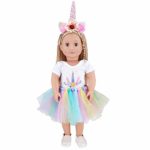 E-TING Dolls Unicorn Clothes, Headband, Tutu fits for 18 inch Dolls Like American Girl, Our Generation,My Life,Adora,Gotz Doll Accessories Costume Outfits
