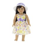 18 Inch Doll Clothes | Gorgeous Floral Spring Easter Dress with Purple Trim, Including White Hat with Matching Ribbon | Fits 18″ American Girl Dolls