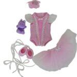 MangoPeaches 18″ Doll Clothes: 5 Pc.Pink Ballerina – with Pink Sparkle Leotard-Sparkle Tutu Skirt- Sparkle Slippers-Scrunchy with Embroidery Crown, Very Detail fits 18″ Dolls