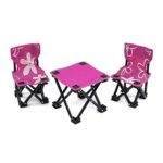 18 Inch Doll Accessories | Awesome Pink and White Flowered Armless Camping Sports Chairs and Table Set, includes Matching Carry / Storage Case | Fits American Girl Dolls