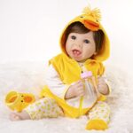 Aori Lifelike Reborn Baby Dolls 22 Inch Realistic Newborn Baby Doll with Yellow Clothes and Duck Toy Accessories Best Birthday Set for Girls Age 3
