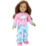 Sophia’s 3 Piece Winter Pajamas with Polar Bear Graphic Shirt, Fleece Print Pants and Fluffy Slippers for 18 Inch Dolls, Pink/Blue
