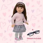 The New York Doll Collection 18 Inch American Dolls with Soft Hair and Accessories – Soft Body Doll with Sleeping Eyes, Poseable Vinyl Arms & Legs, Dress Outfit & Glasses – Cute 18″ Doll Set for Girls