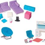 Doll Furniture for 18″ Doll – Living Room Set, Desk and Chair Set, and Soft and Furry Saucer Chair Bundle Play Set Fits American Girl, Our Generation, My Life As, Journey Girls and more