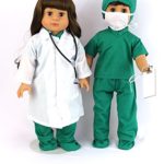 Doctor or Nurse 7 pc Set | 18 Inch Doll Clothes | Complete with White Doll Lab Coat, Face Mask, Medical Green Shoe Covers, Cap, Stethoscope, and Scrubs