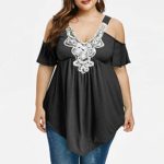 Womens Plus Size Tops Sexy Shirts Cutout Lace Solid Color Pleated Short Sleeve Asymmetric T-Shirt Blouse Tank Tops