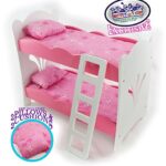 Matty’s Toy Stop 18 Inch Doll Furniture Pink/White Wooden Bunk Beds with 2 Pillows, 2 Cushions & Ladder – Fits American Girl Dolls