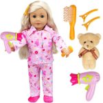 18 Inch Doll Clothes 8 Pc Pajamas and Teddy Bear Doll with Accessories Set and Slippers for American Girl Doll by ANNTOY