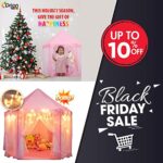 ORIAN Princess Castle Playhouse Tent for Girls with LED Star Lights – Indoor & Outdoor Large Kids Play Tent for Imaginative Games – ASTM Certified, Princess Tent, 230 Polyester Taffeta. Pink 55″x53″.