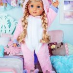 MY GENIUS DOLLS Unicorn Matching Onesie Pajamas and Sleepmasks – Fits Girl and 18 inch Doll Like American (Doll Not Included)