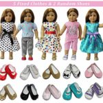 ZITA ELEMENT 5 Sets Clothes Dress and 2 Random Shoes for American 18 Inch Girl Doll | Lot 7 Fashion Daily Party Oufits for 18″ Doll Accessories