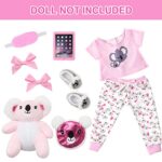 XFEYUE American 18 inch Doll Clothes and Accessories for 18 inch Girl Doll Playset with Cute Plush Bear Pad Bag Hairpins Shoes Eye Mask
